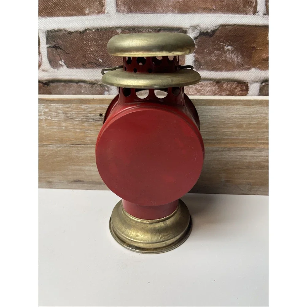 Vintage Red Brass Railroad Lantern Collectible Tea Candle Holder